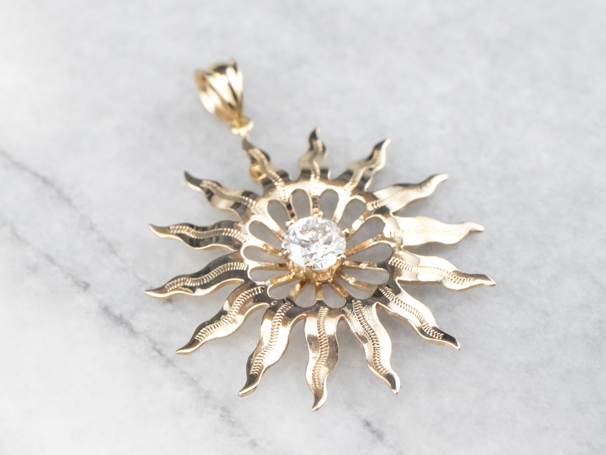 Gold Diamond Solitaire Sun Pendant