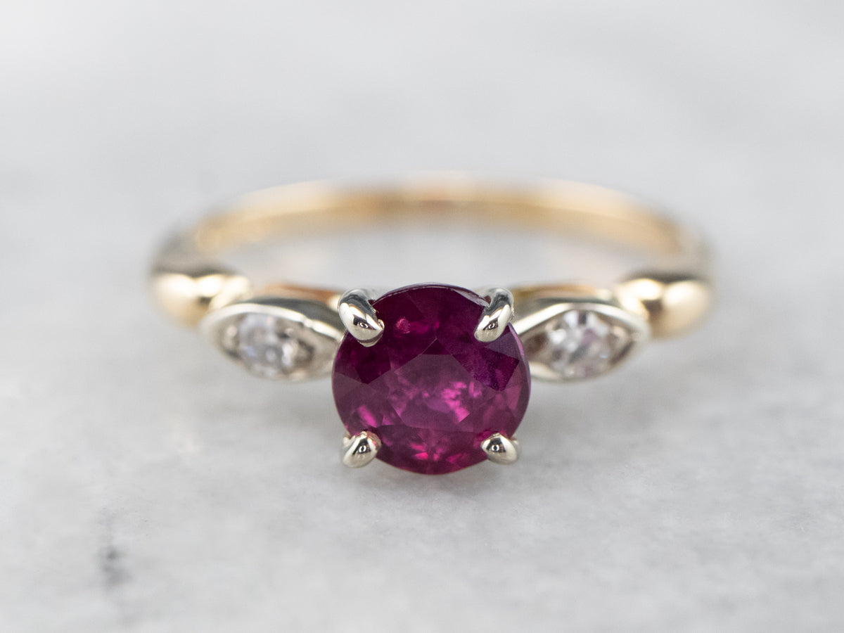 Pink Sapphire and Diamond Two Tone Gold Ring