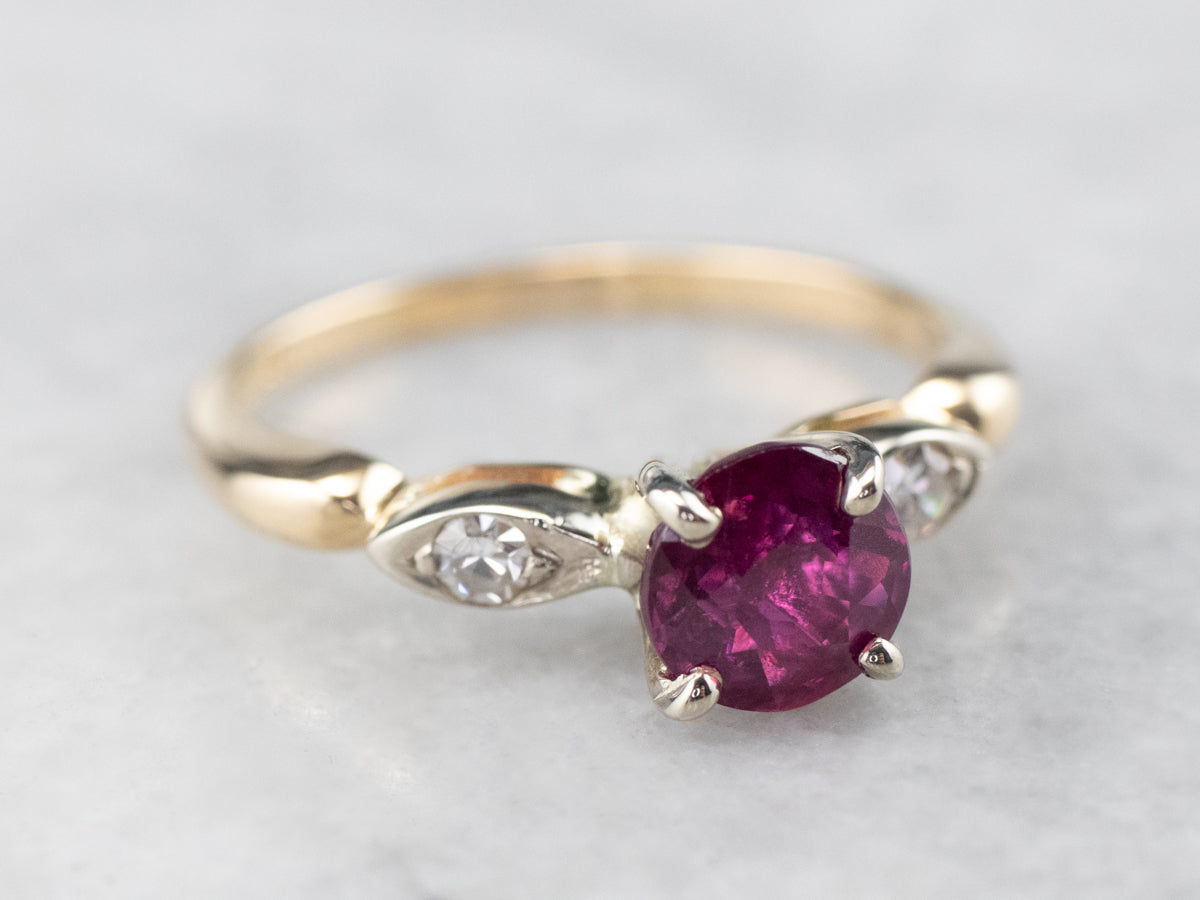 Pink Sapphire and Diamond Two Tone Gold Ring