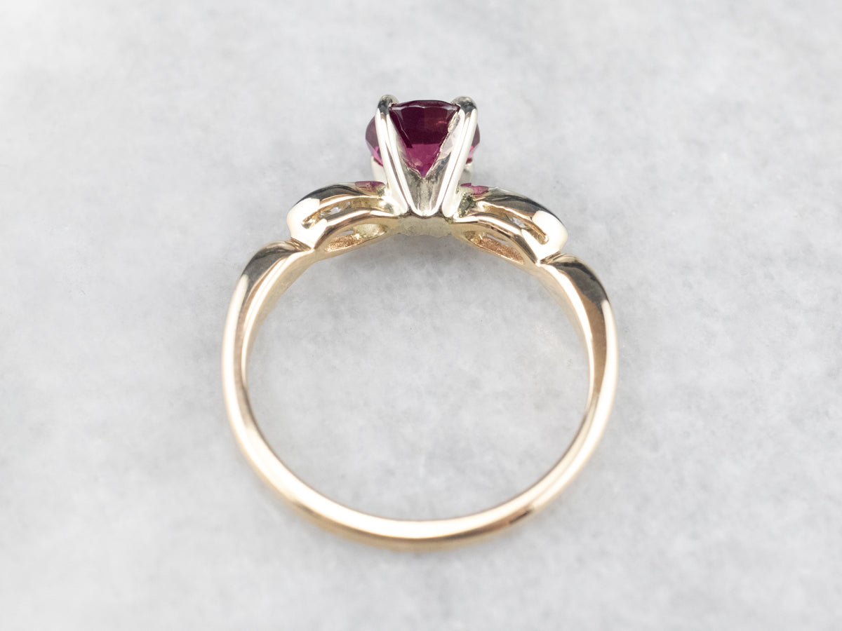 Pink Sapphire and Diamond Two Tone Gold Ring
