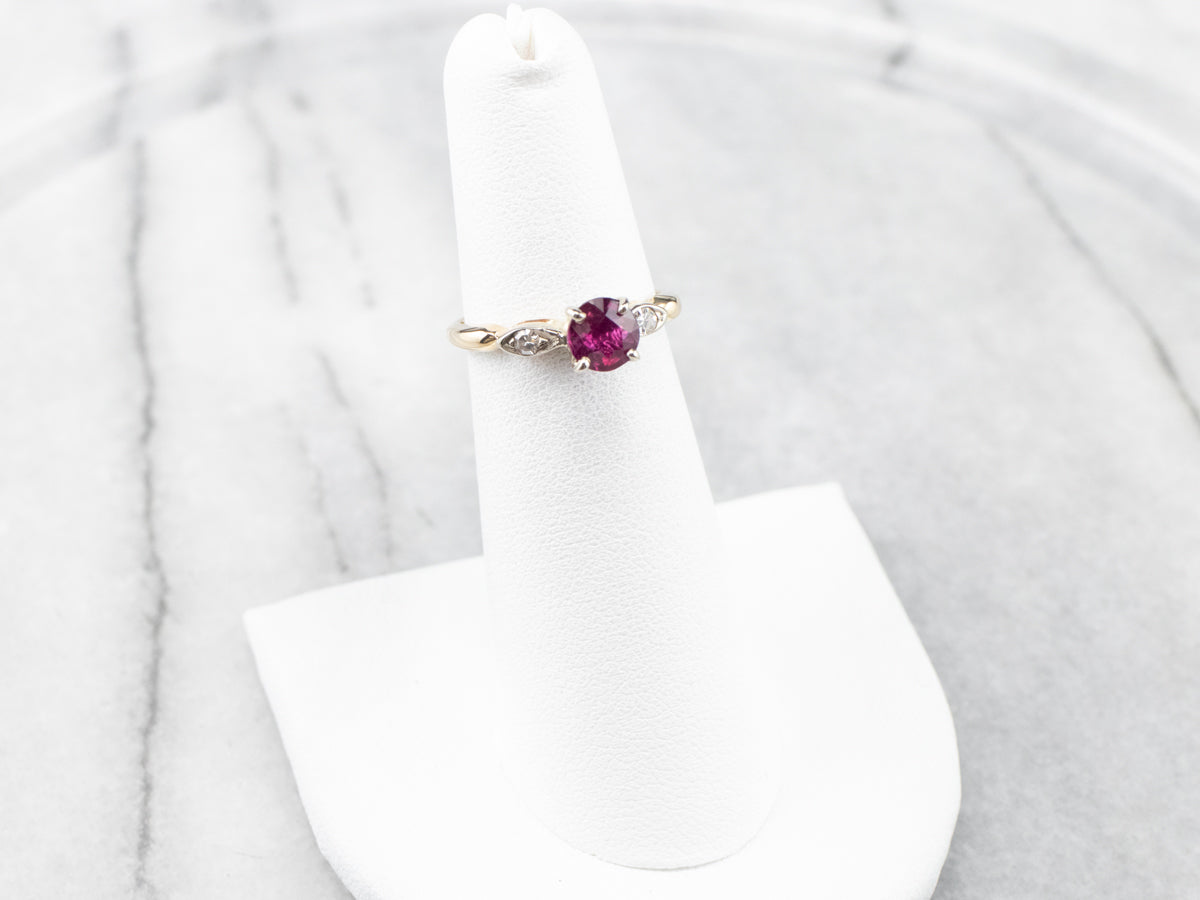 Pink Sapphire and Diamond Two Tone Gold Ring