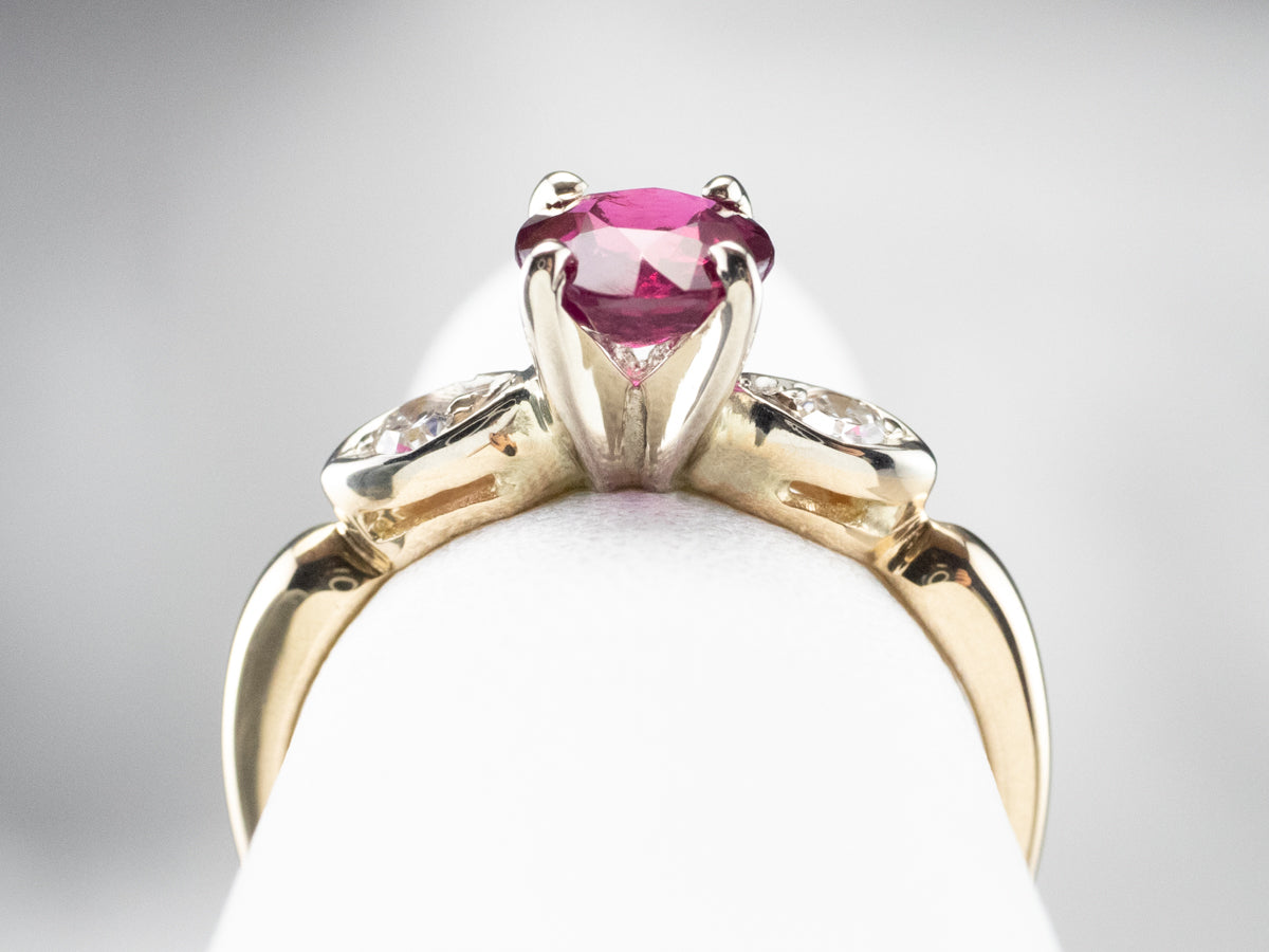 Pink Sapphire and Diamond Two Tone Gold Ring