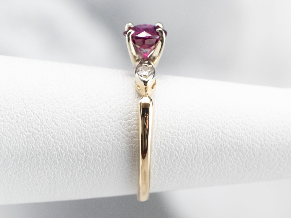 Pink Sapphire and Diamond Two Tone Gold Ring