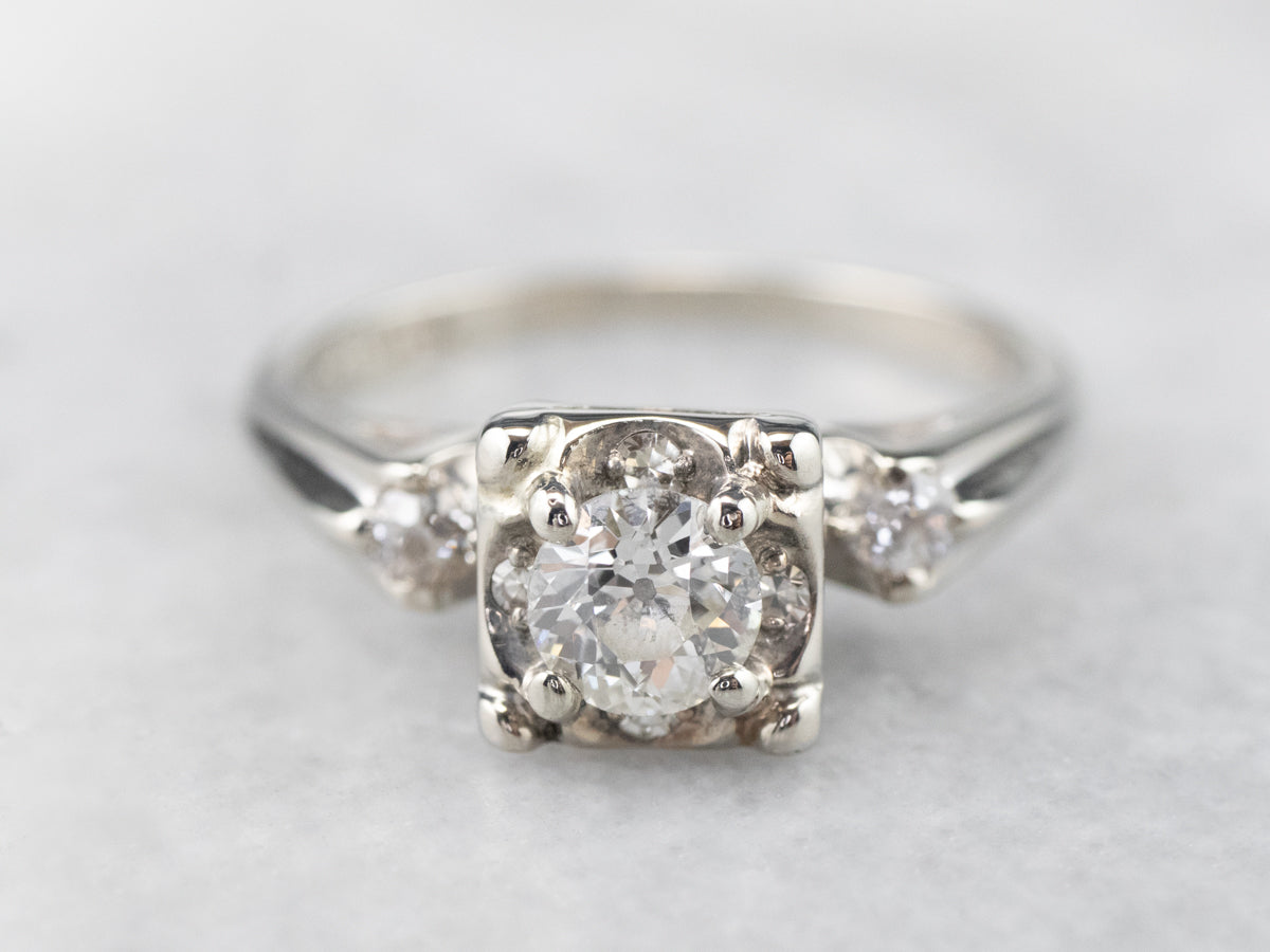 Retro Old Mine Cut Diamond Engagement Ring