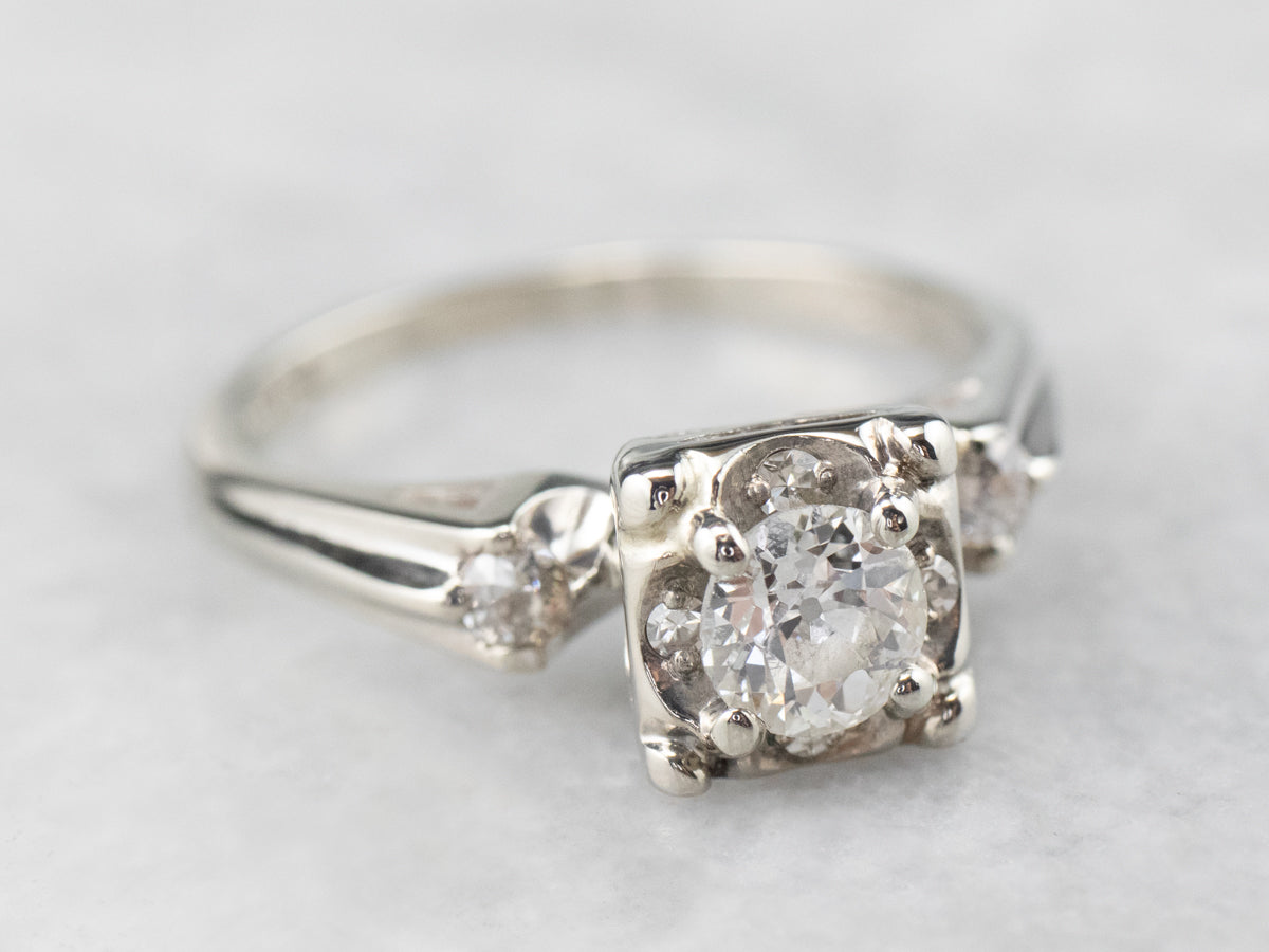 Retro Old Mine Cut Diamond Engagement Ring