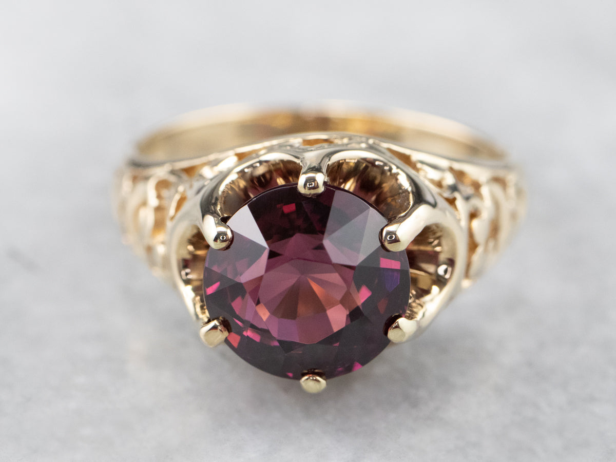 Rhodolite Garnet Gold Filigree Statement Ring