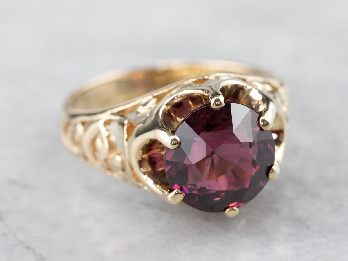 Rhodolite Garnet Gold Filigree Statement Ring