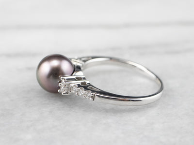 Black Pearl and Diamond Ring