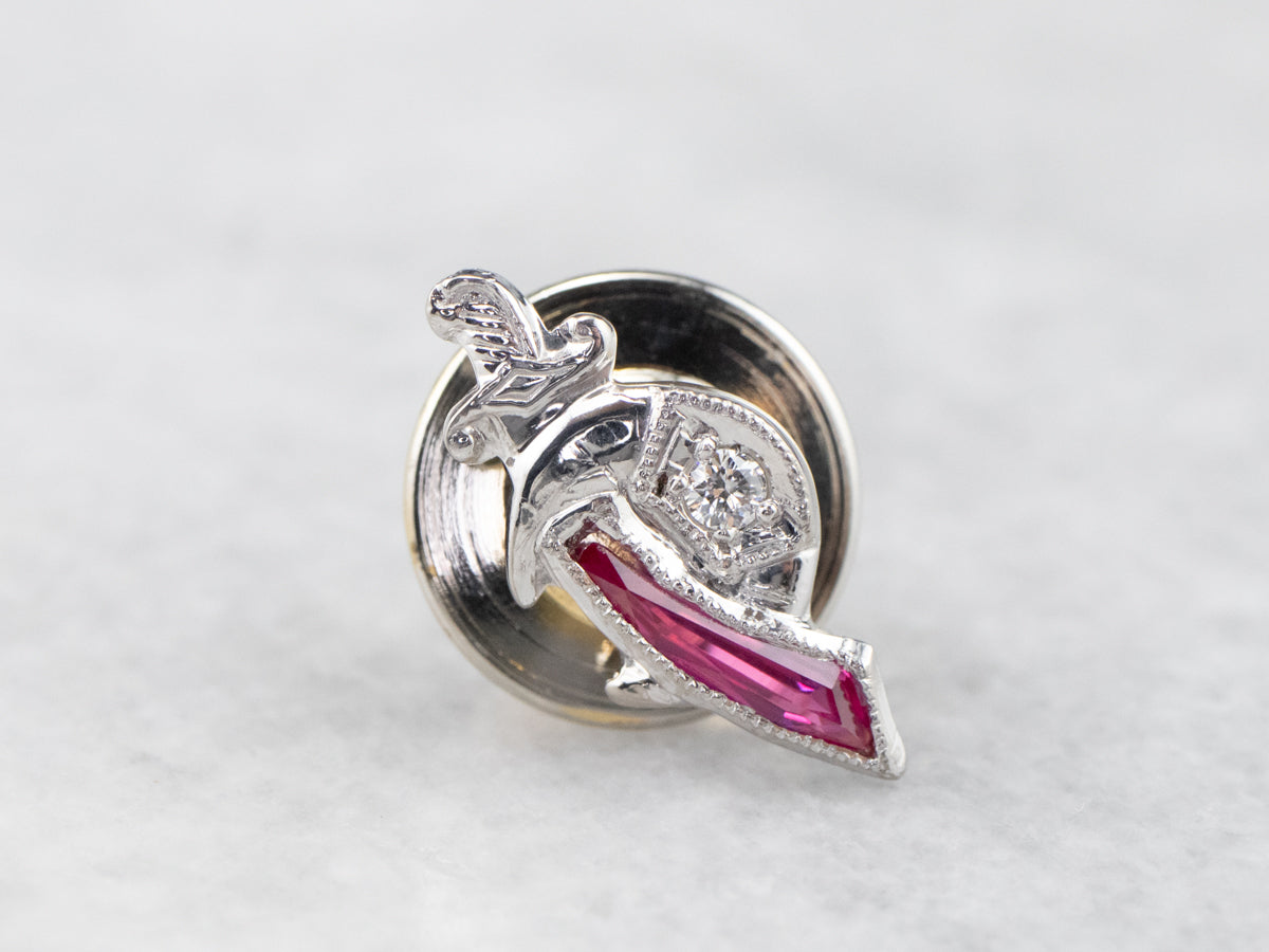 Shriners Diamond and Synthetic Ruby Tie Tack