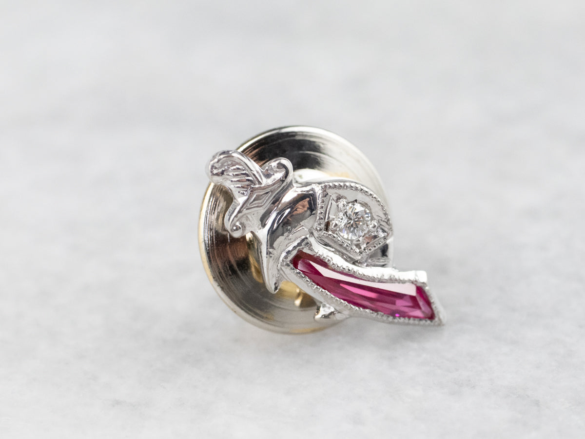Shriners Diamond and Synthetic Ruby Tie Tack