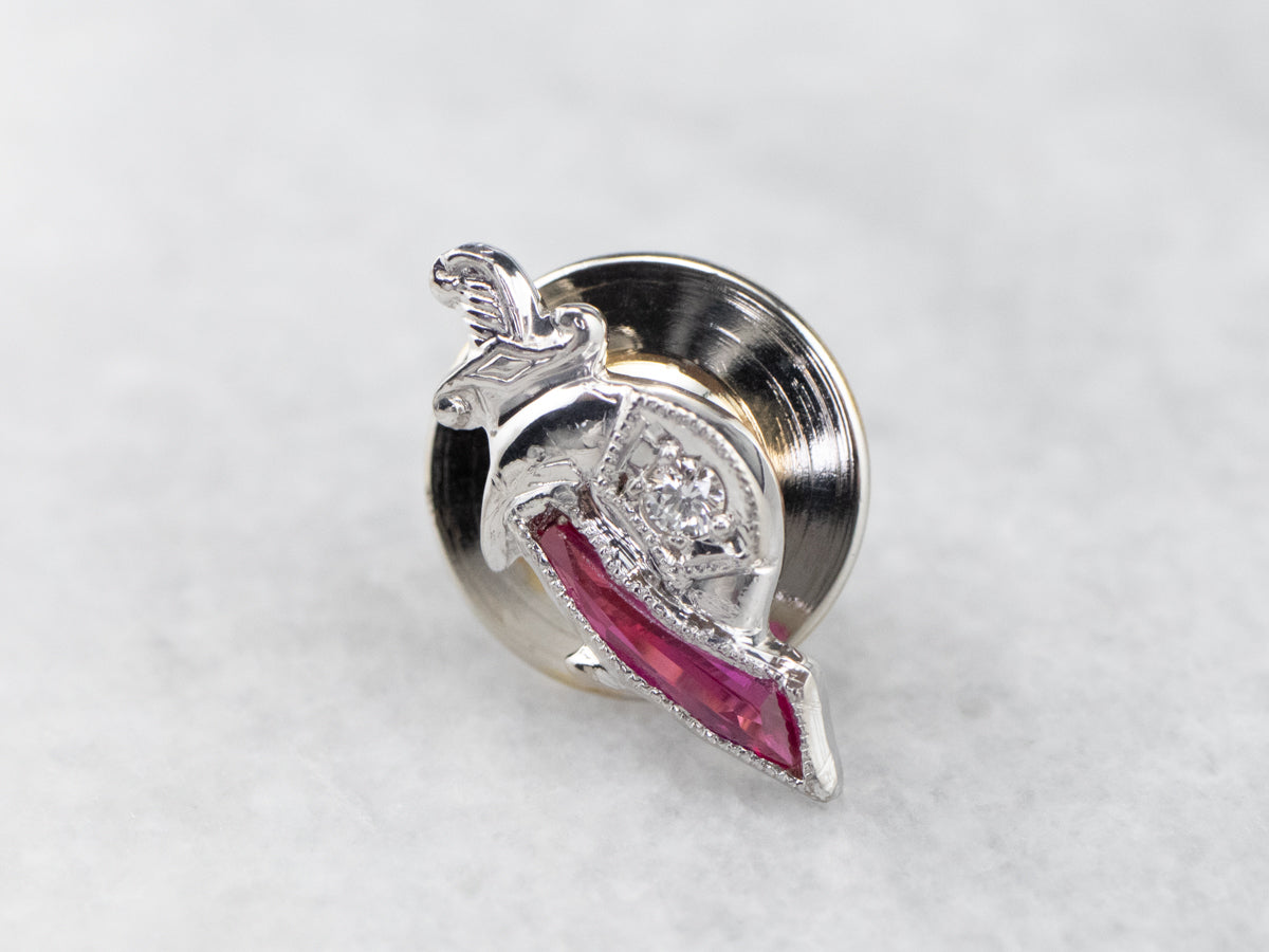 Shriners Diamond and Synthetic Ruby Tie Tack