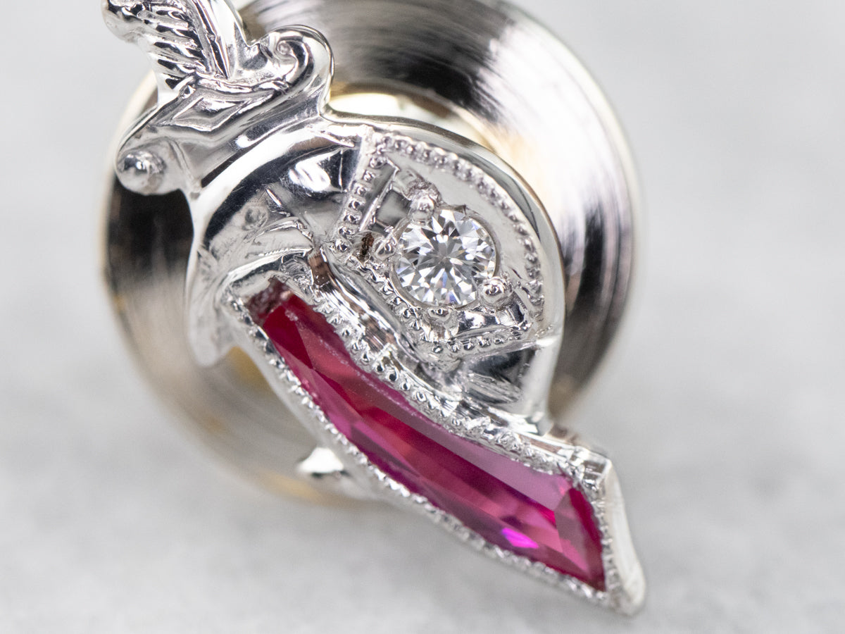 Shriners Diamond and Synthetic Ruby Tie Tack