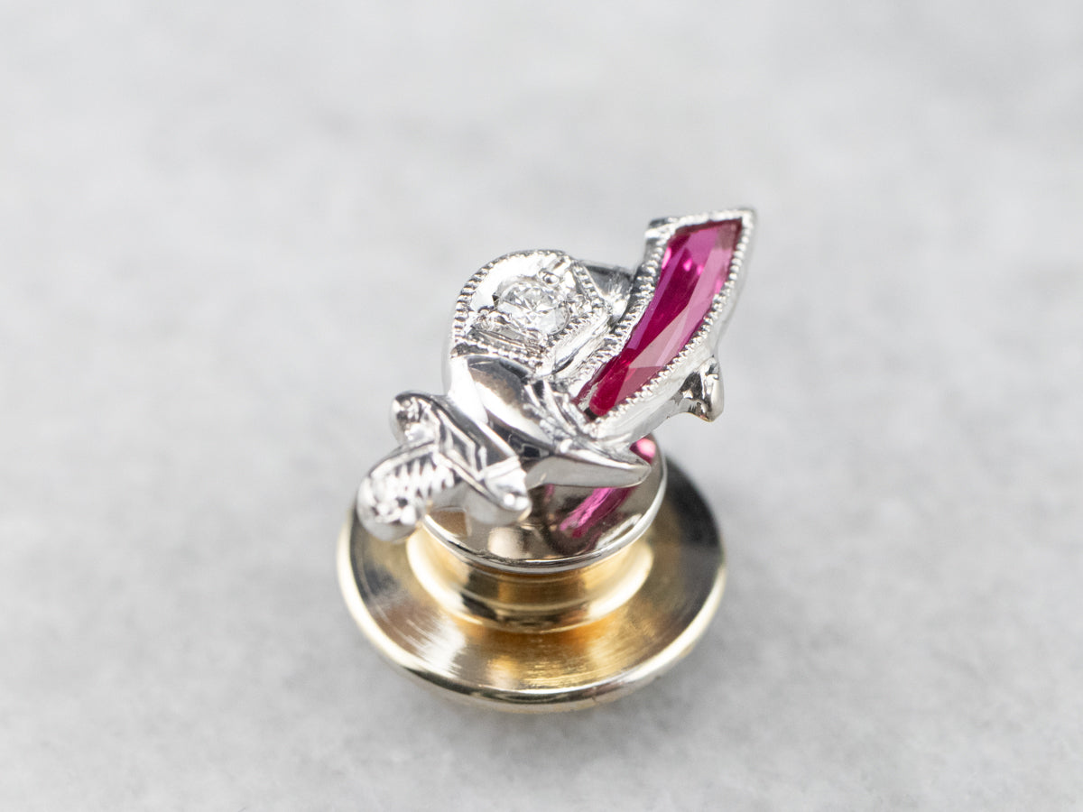 Shriners Diamond and Synthetic Ruby Tie Tack