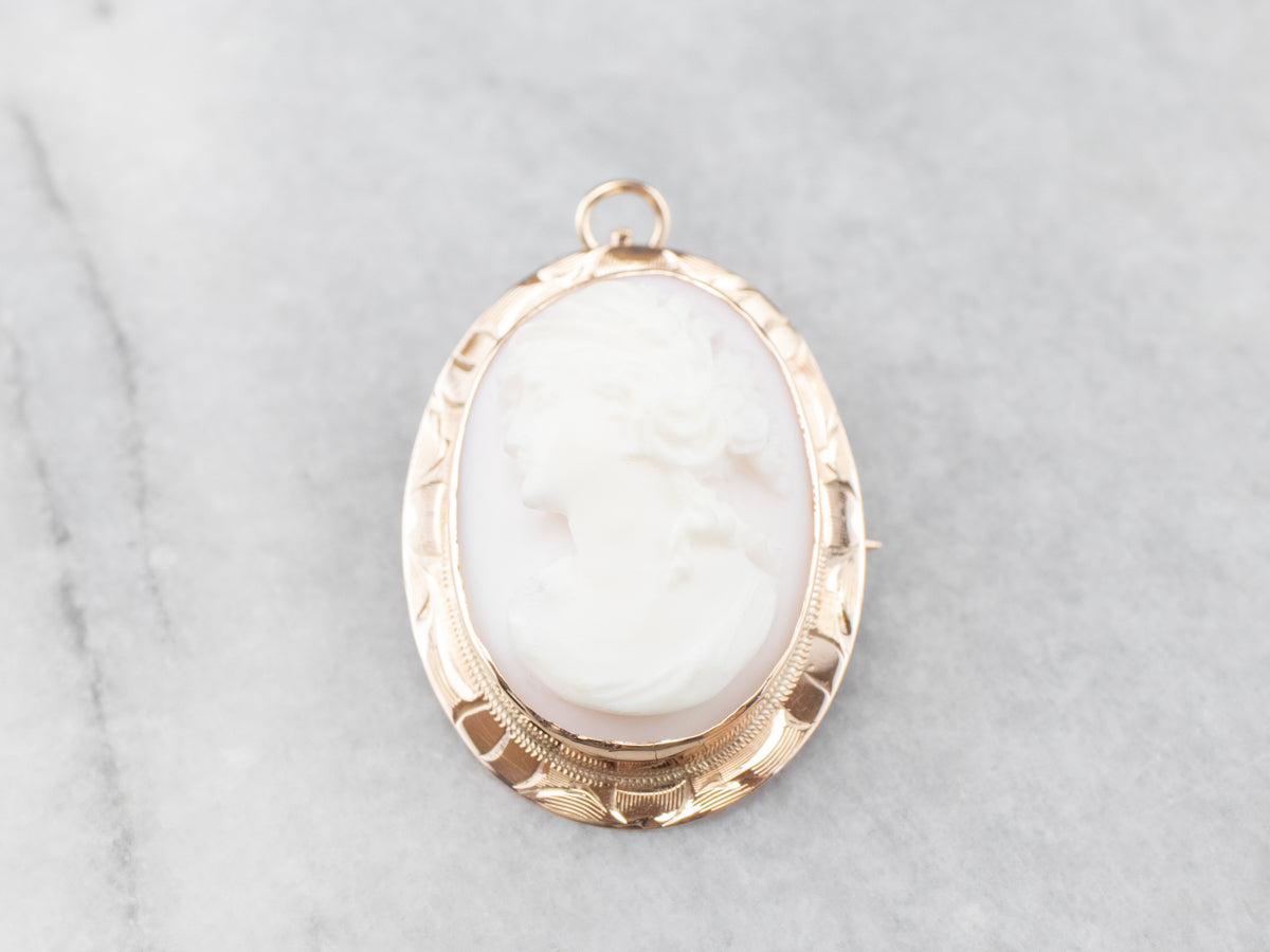 Mid Century Pink Shell Cameo Pendant or Pin