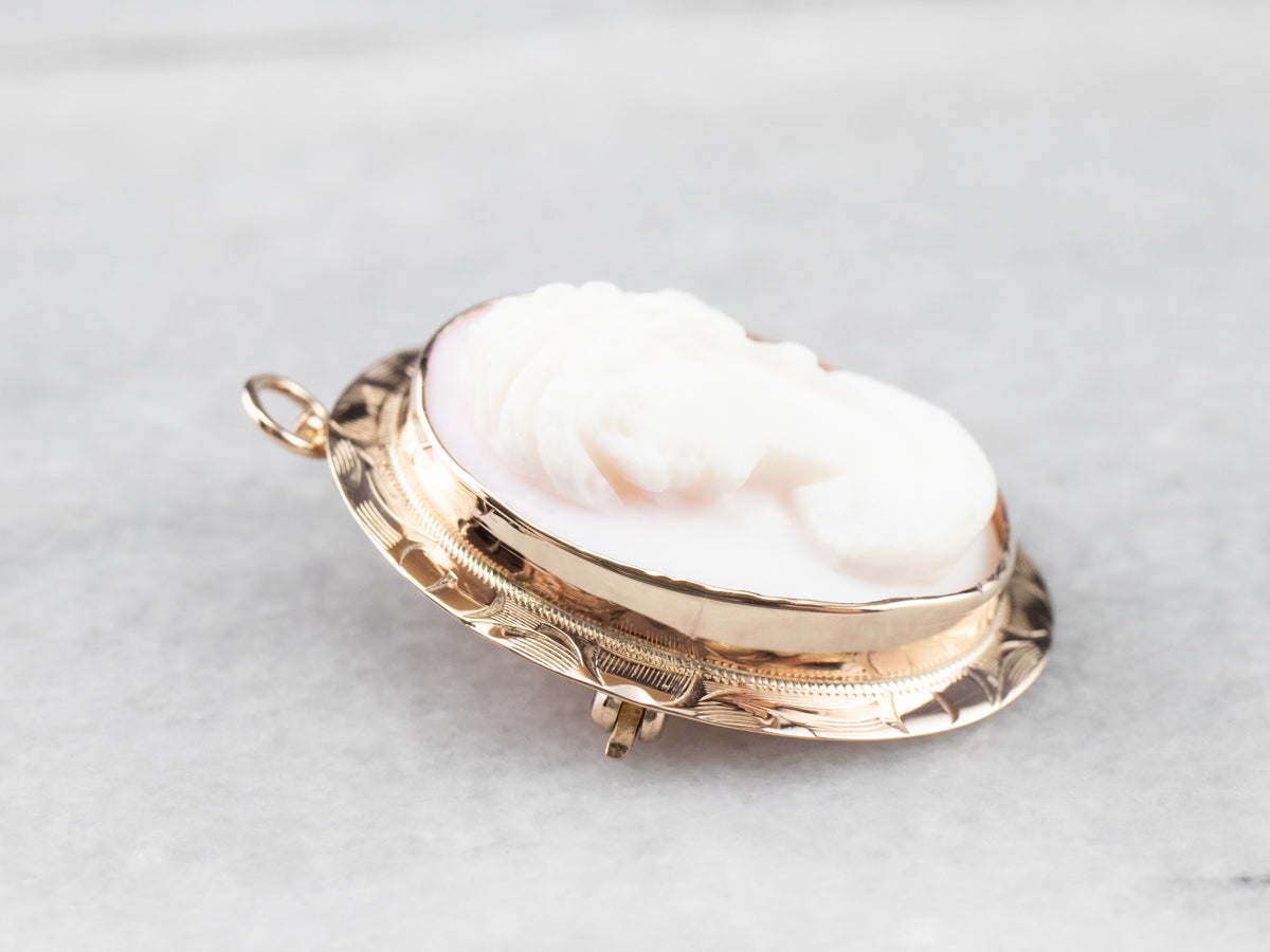 Mid Century Pink Shell Cameo Pendant or Pin