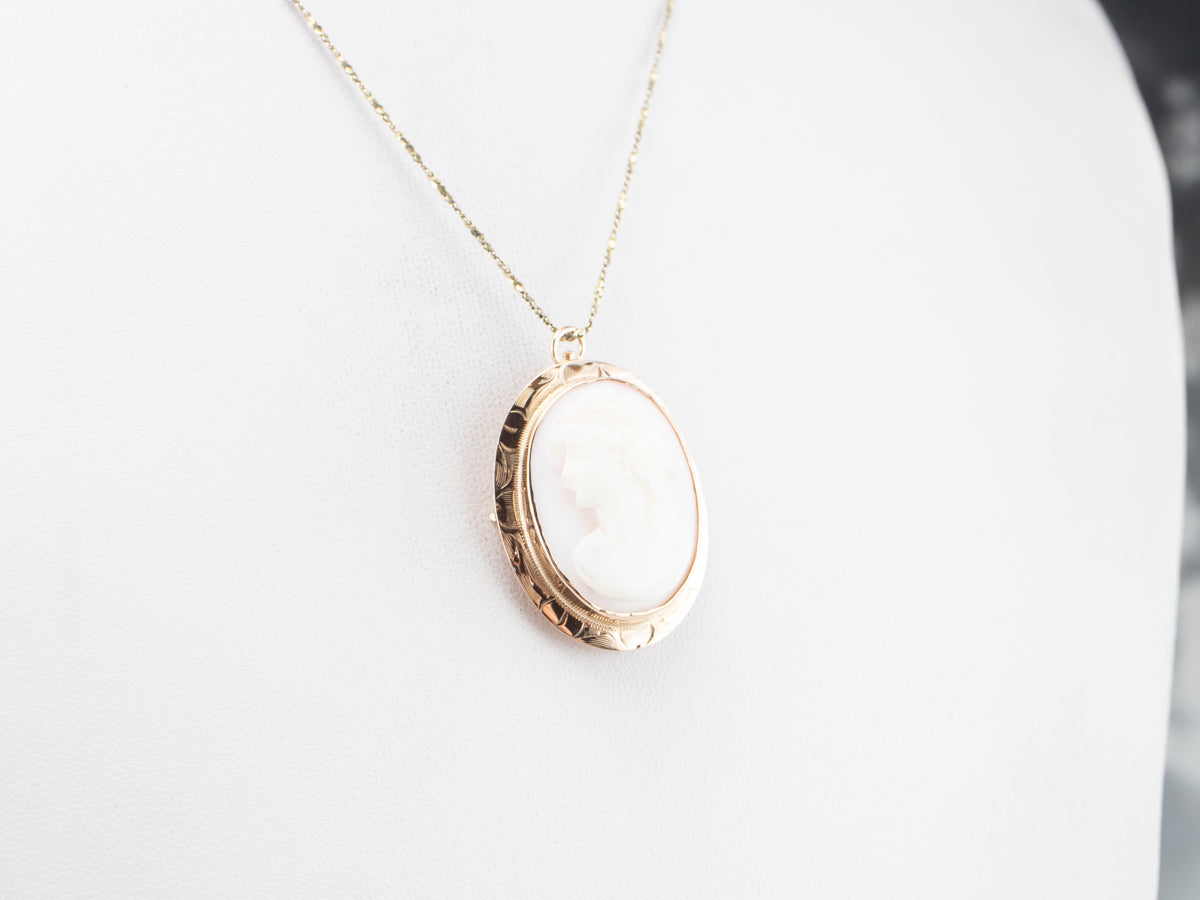 Mid Century Pink Shell Cameo Pendant or Pin