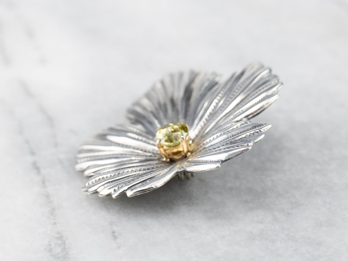 Mixed Metal Mali Garnet Leaf Brooch