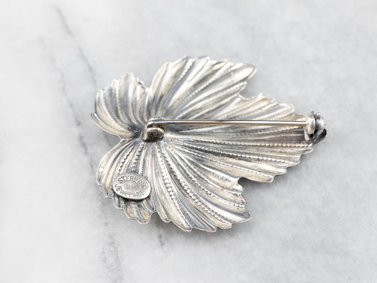 Mixed Metal Mali Garnet Leaf Brooch