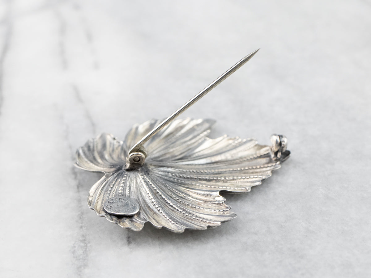 Mixed Metal Mali Garnet Leaf Brooch