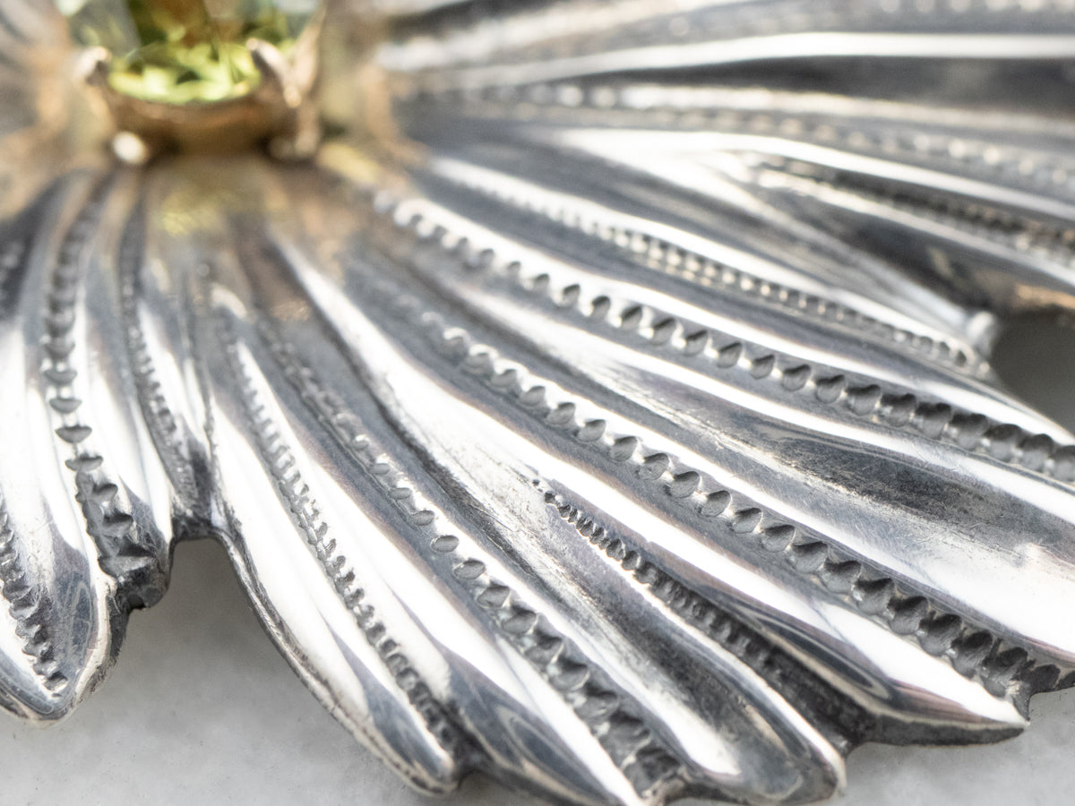 Mixed Metal Mali Garnet Leaf Brooch