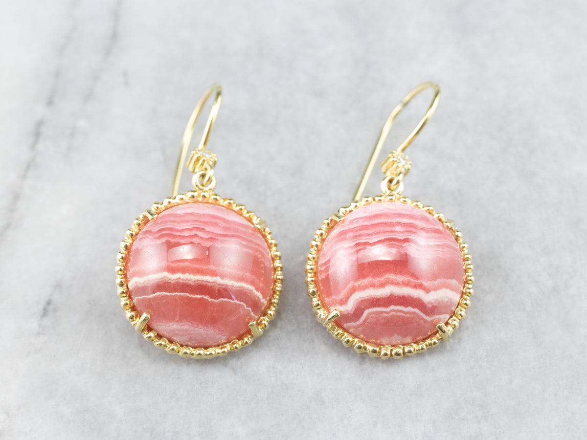 Pendientes colgantes de rodocrosita de oro y diamantes