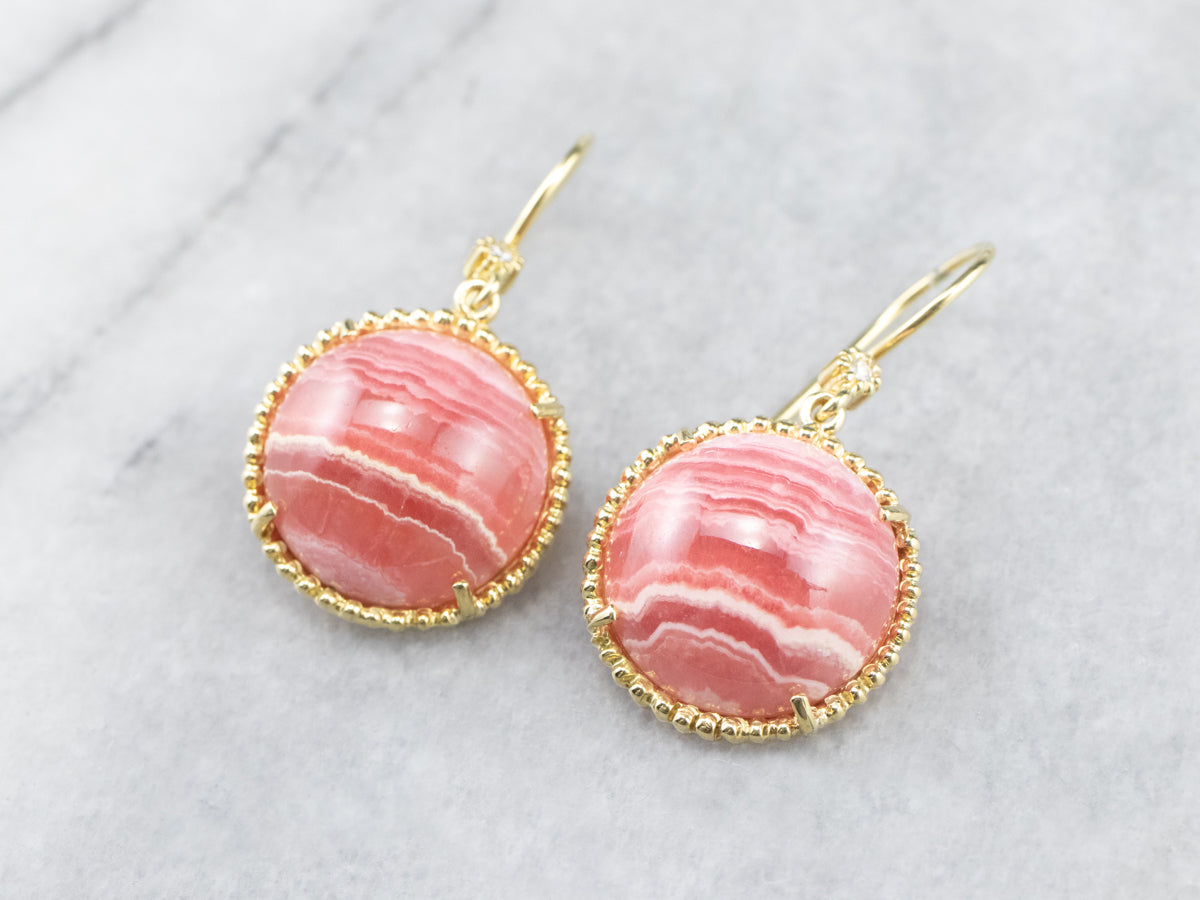 Pendientes colgantes de rodocrosita de oro y diamantes