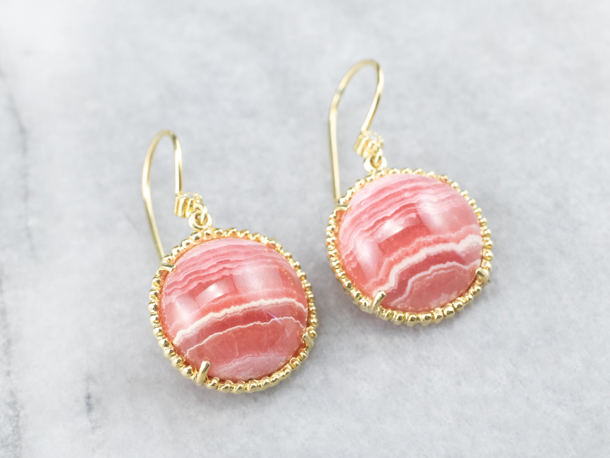 Pendientes colgantes de rodocrosita de oro y diamantes