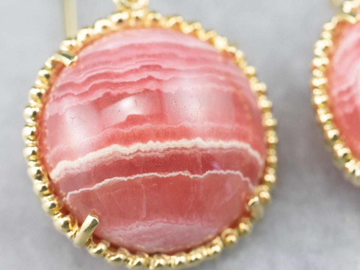 Pendientes colgantes de rodocrosita de oro y diamantes