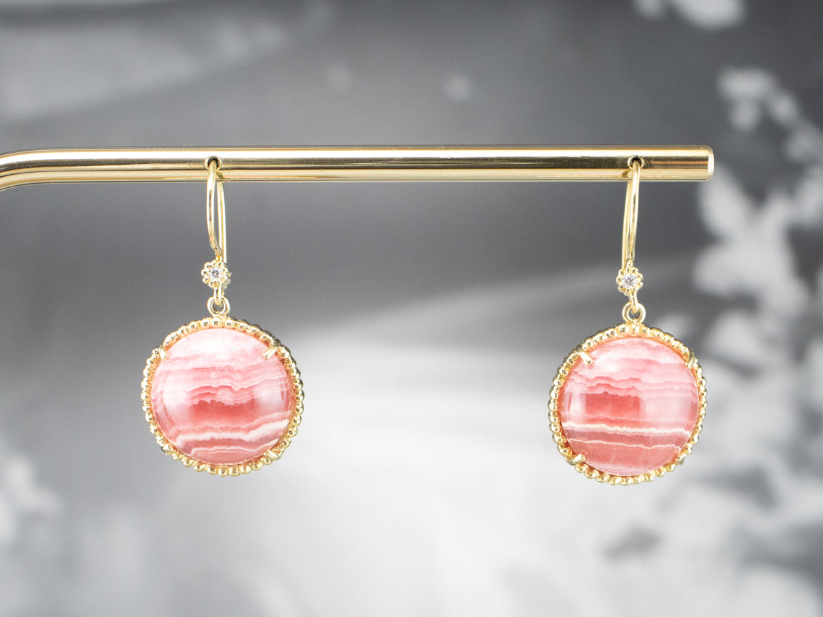 Pendientes colgantes de rodocrosita de oro y diamantes