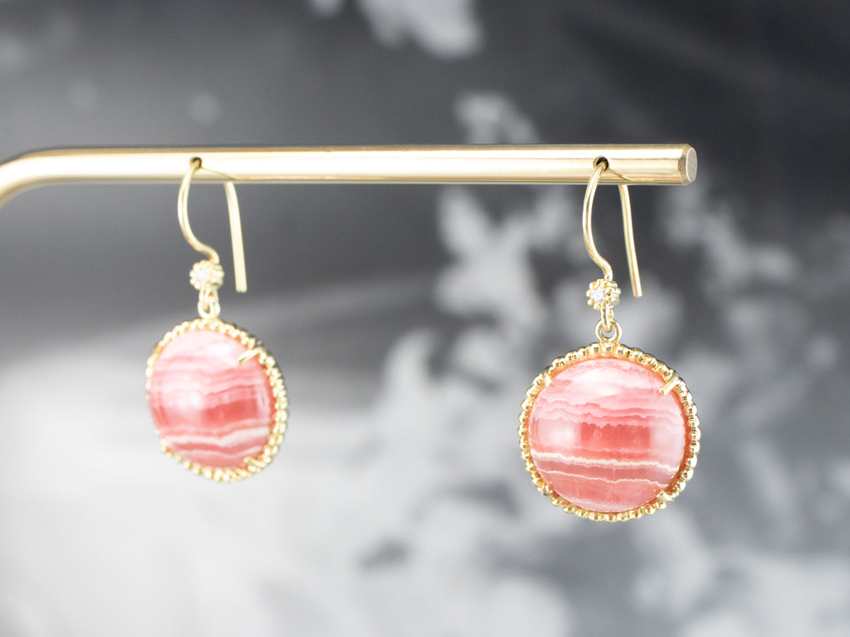 Pendientes colgantes de rodocrosita de oro y diamantes