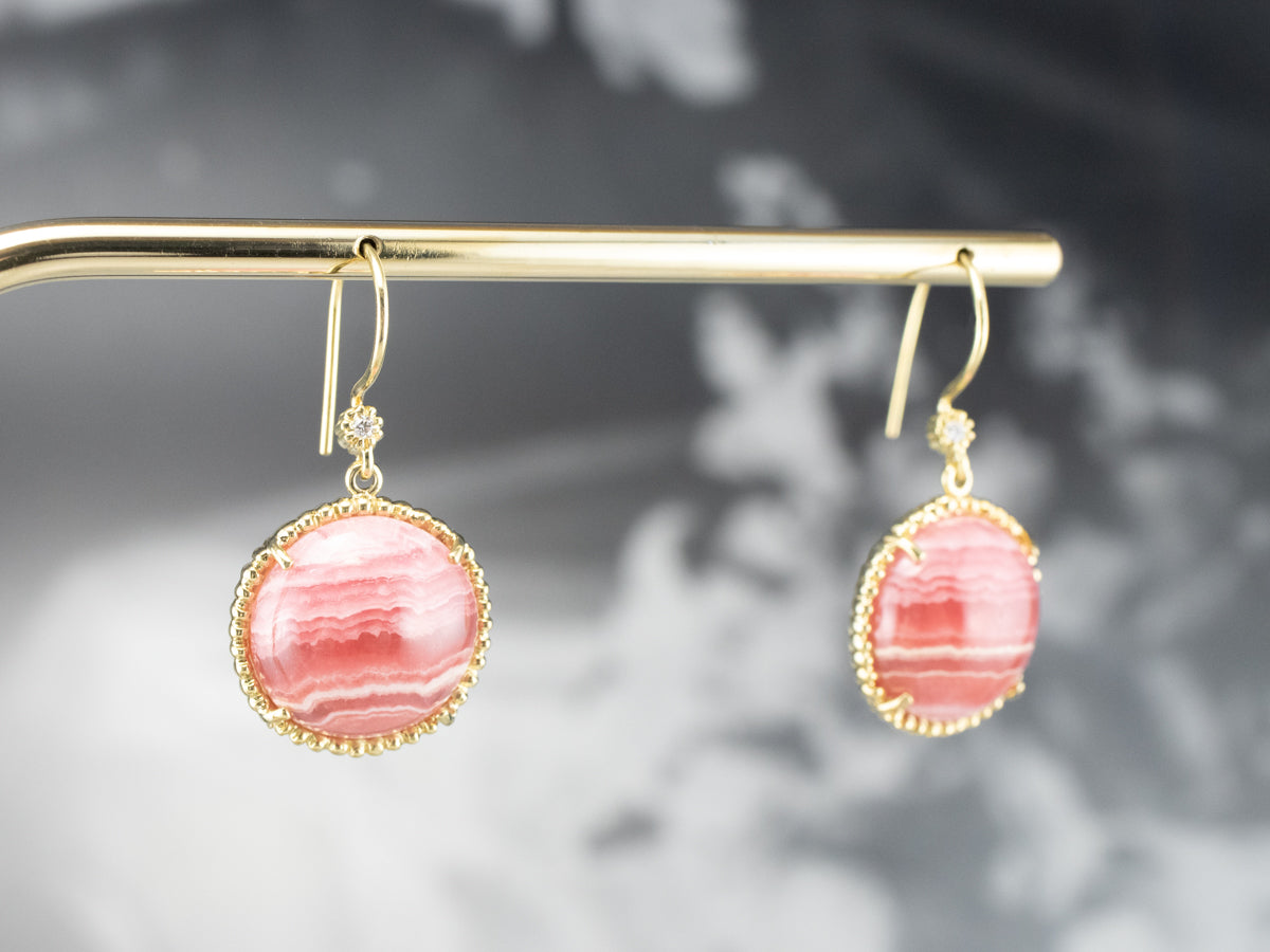 Pendientes colgantes de rodocrosita de oro y diamantes