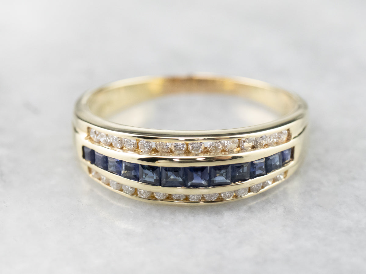 Gold Sapphire and Diamond Band