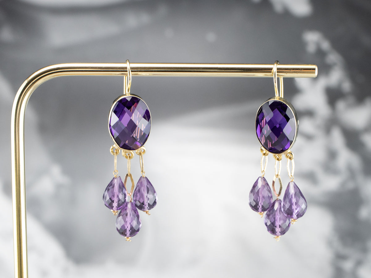 Bold Beaded Amethyst Drop Earrings
