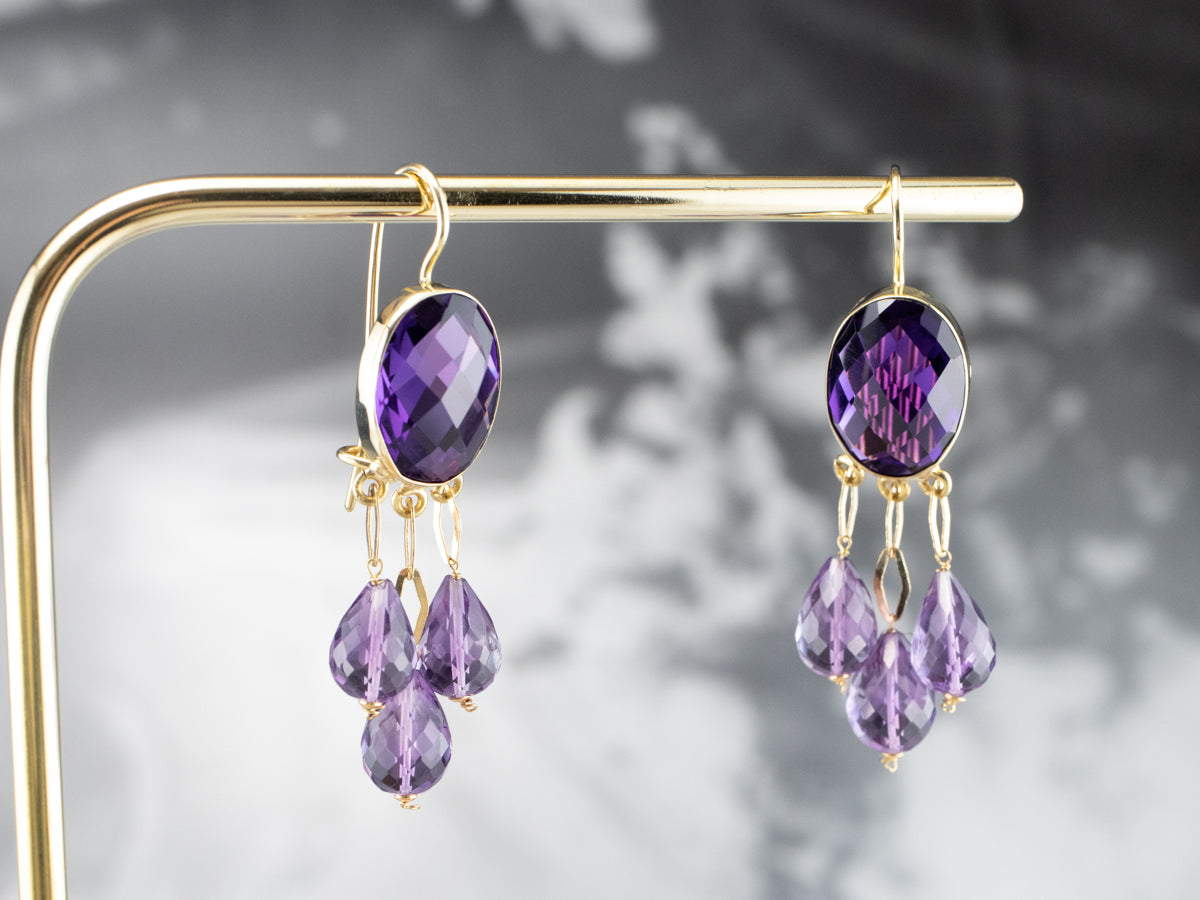 Bold Beaded Amethyst Drop Earrings