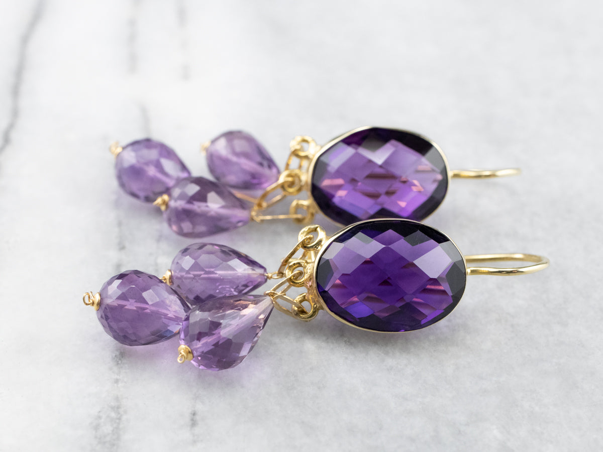 *RESERVED* Bold Beaded Amethyst Drop Earrings