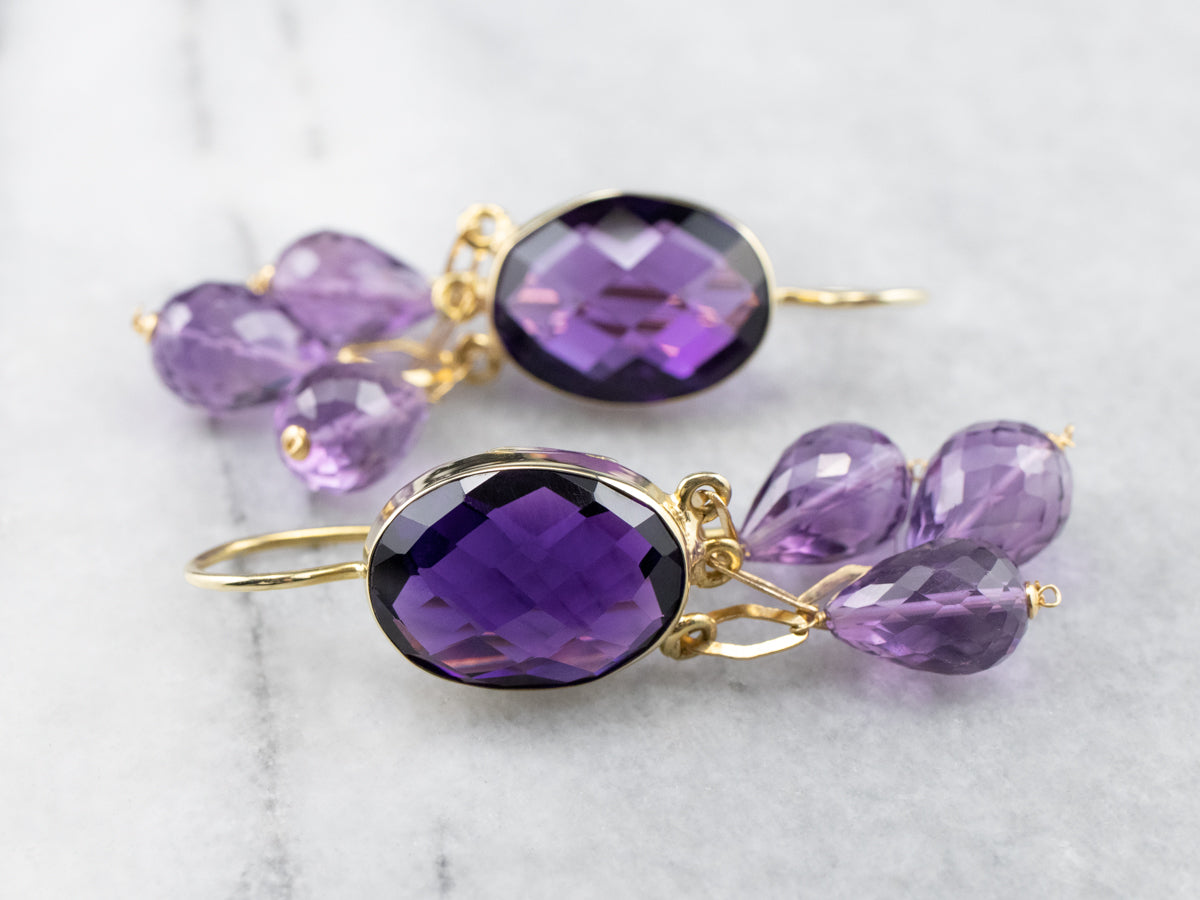 Bold Beaded Amethyst Drop Earrings