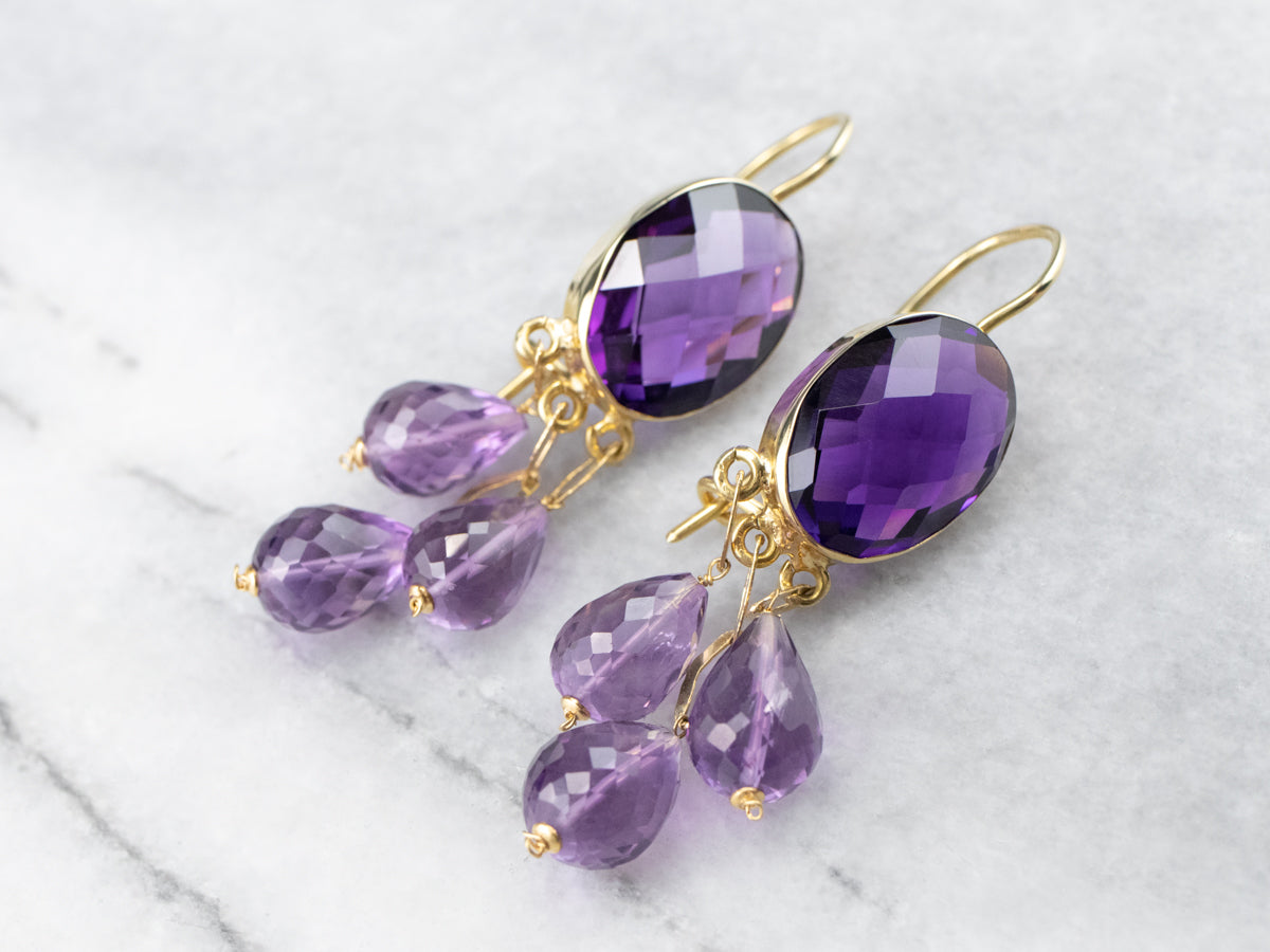 Bold Beaded Amethyst Drop Earrings