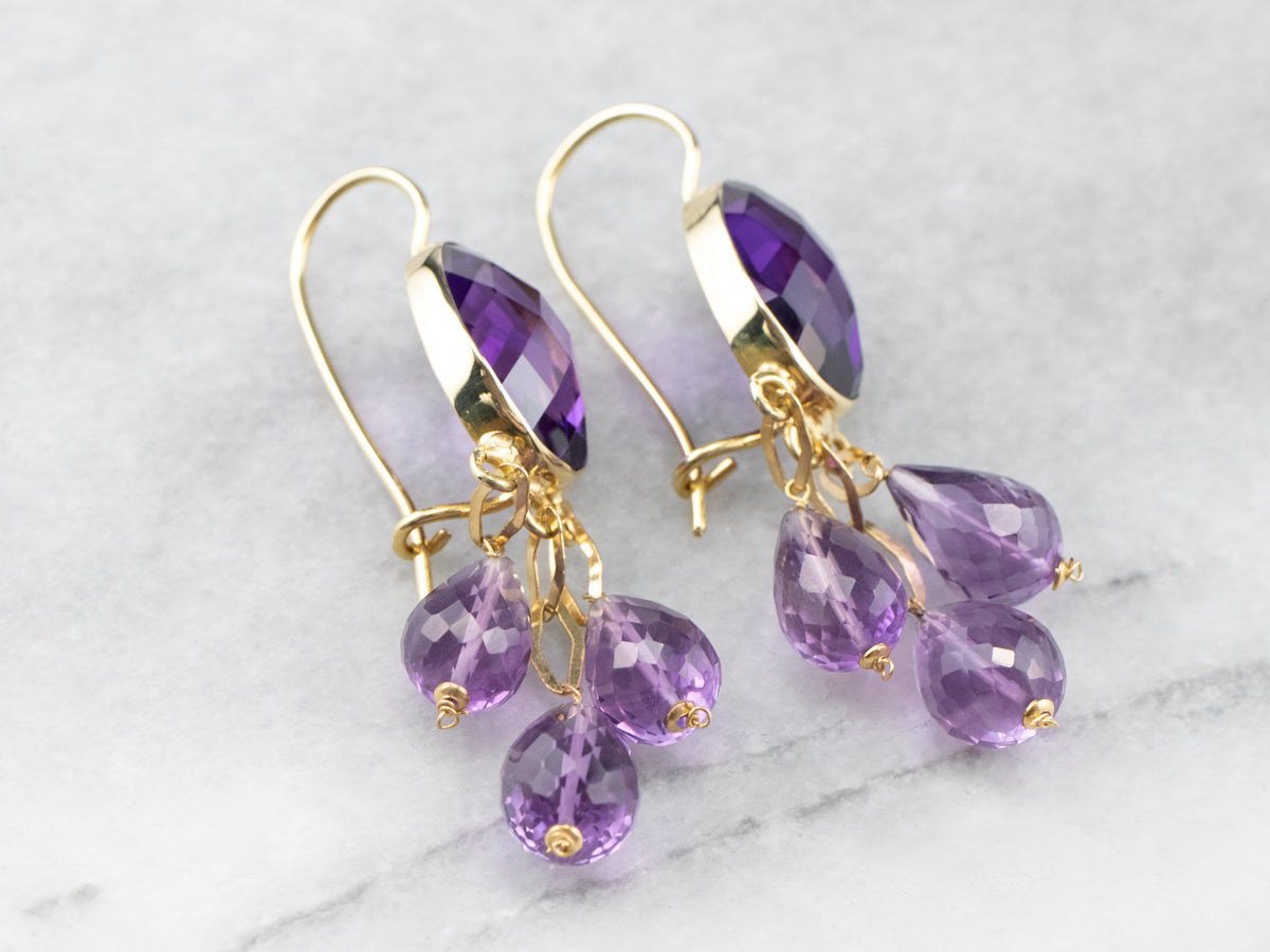 Bold Beaded Amethyst Drop Earrings