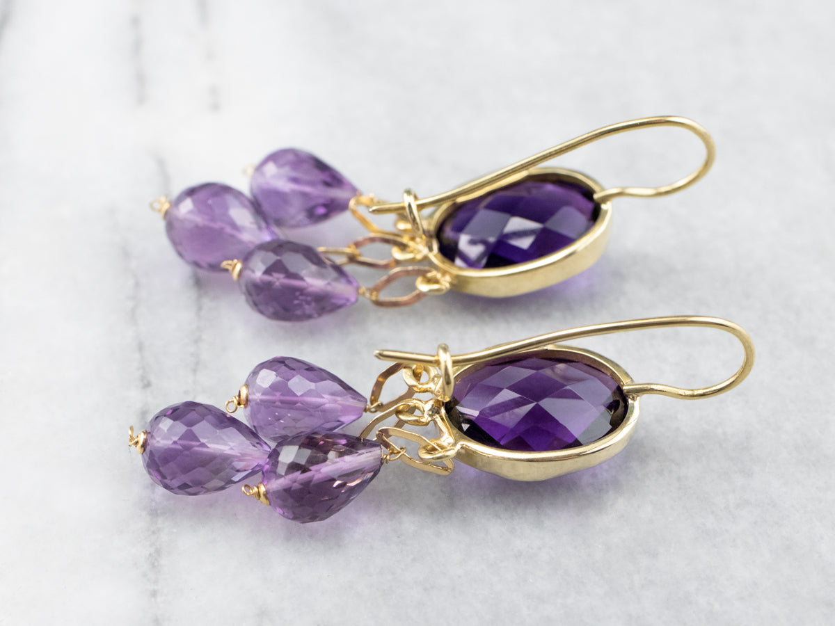 Bold Beaded Amethyst Drop Earrings