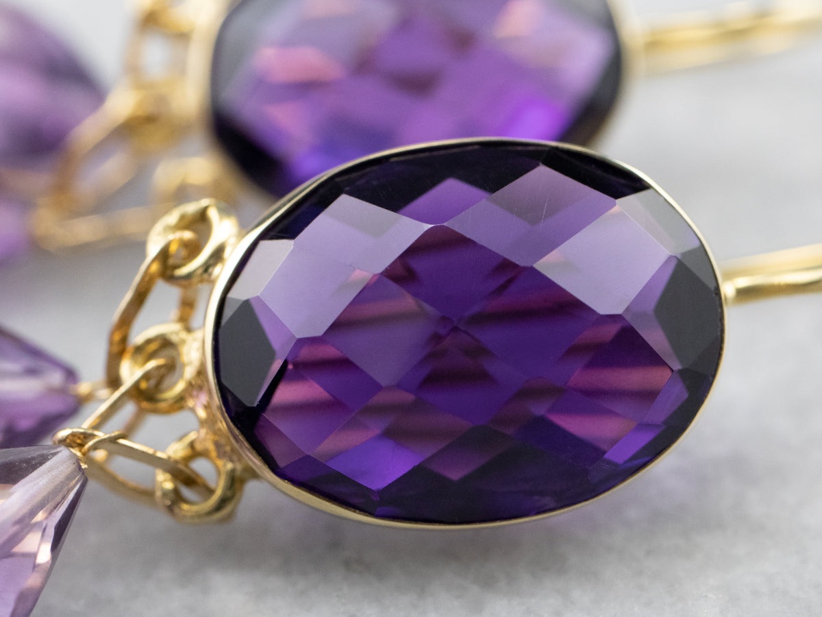 Bold Beaded Amethyst Drop Earrings