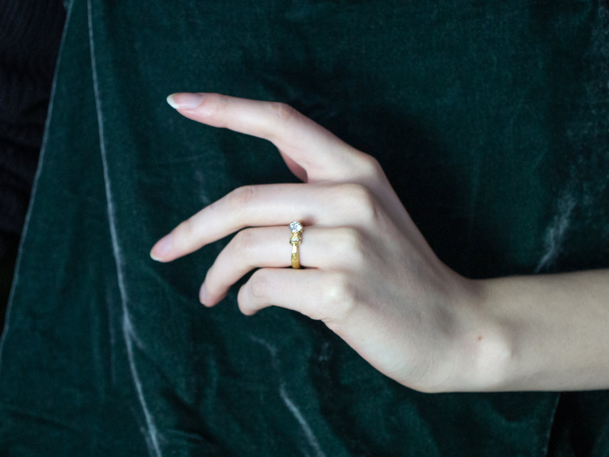 Diamond Patterned Gold Engagement Ring