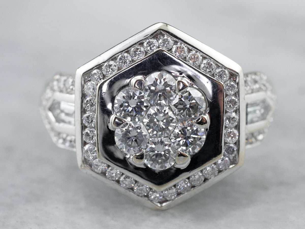Alito Diamond Cluster 18K White Gold Engagement Ring