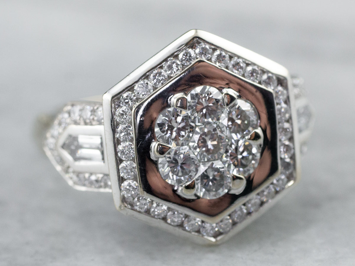 Alito Diamond Cluster 18K White Gold Engagement Ring