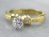 Diamond Patterned Gold Engagement Ring
