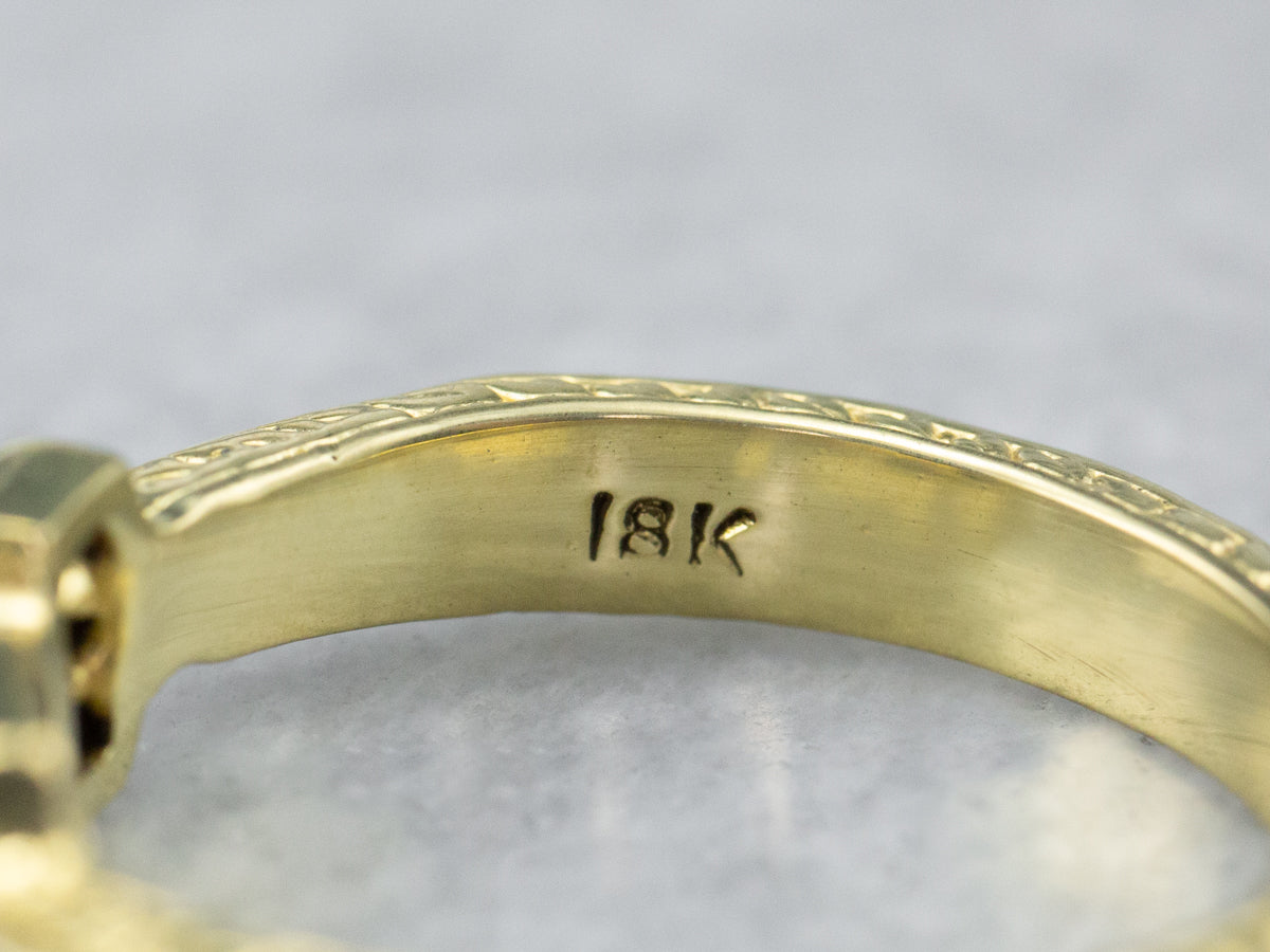 Diamond Patterned Gold Engagement Ring