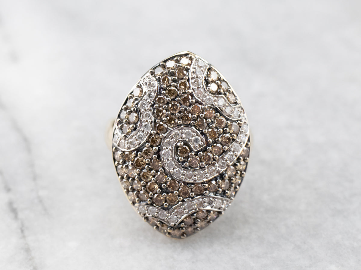 Brown and White Diamond Cluster Ring
