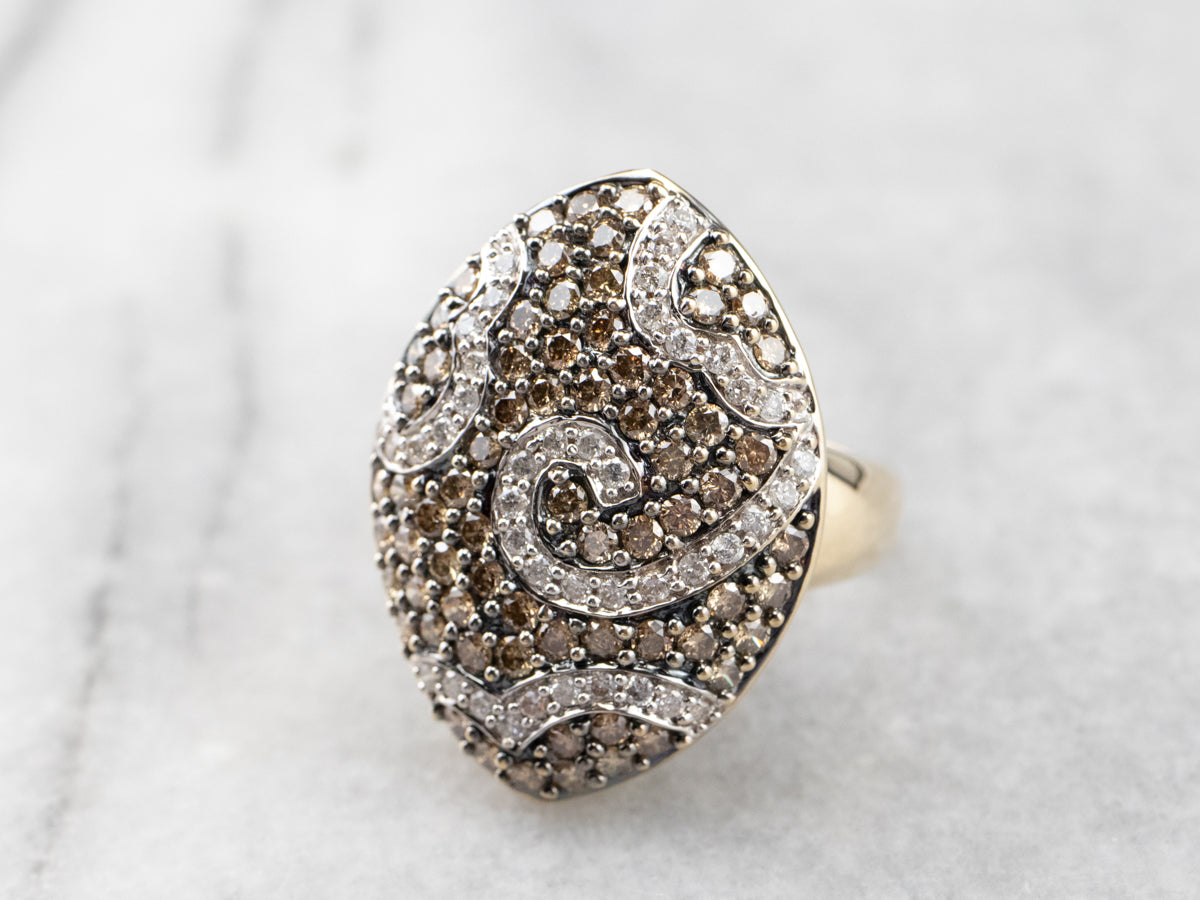 Brown and White Diamond Cluster Ring