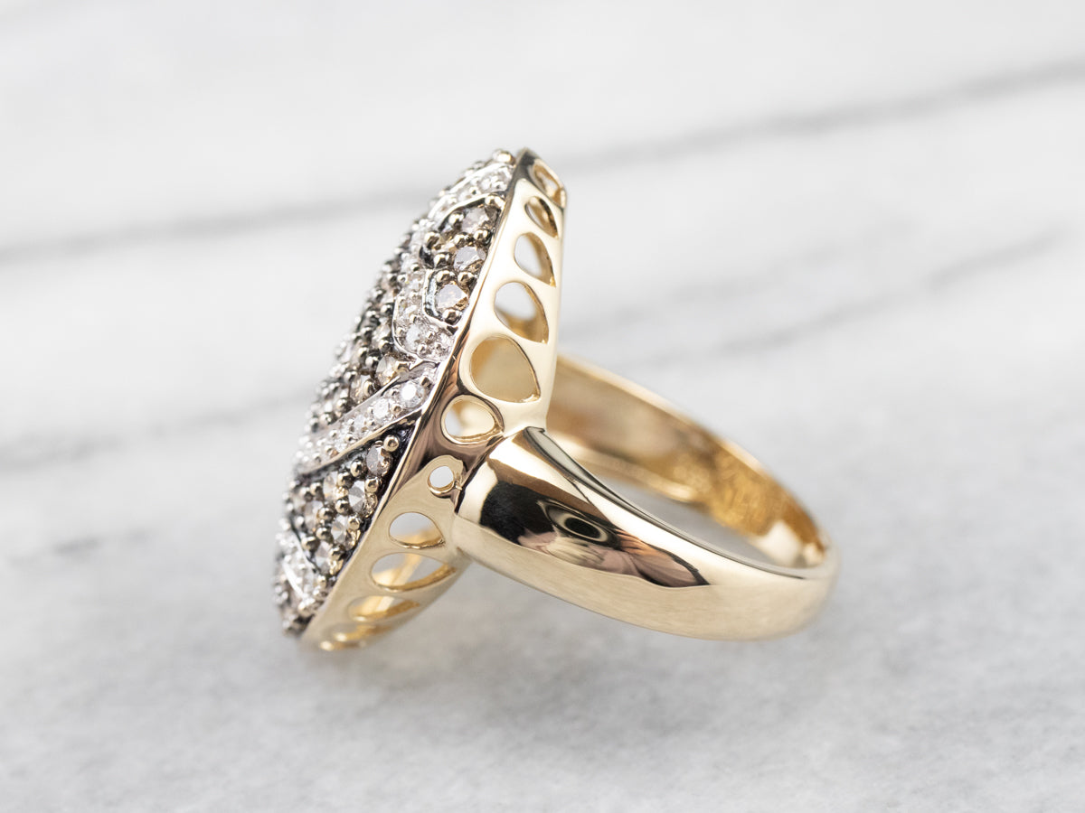 Brown and White Diamond Cluster Ring