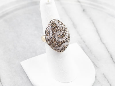 Brown and White Diamond Cluster Ring