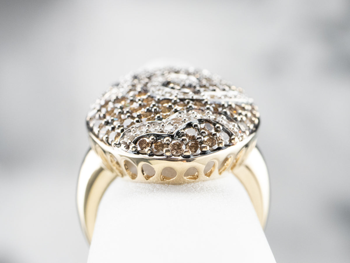 Brown and White Diamond Cluster Ring